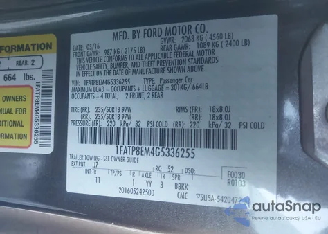 2016 Ford Mustang V6 z USA, uszkodzony, nr VIN 1FATP8EM4G5336255